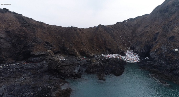 대청도 해양쓰레기 밀집지역 항공사진